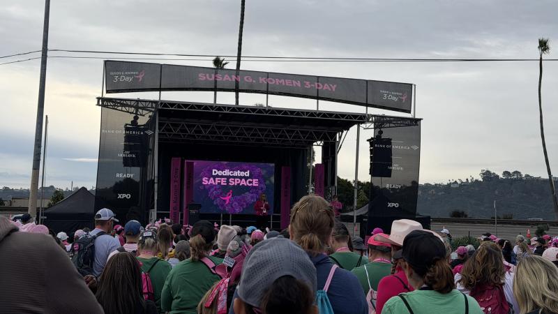 Outdoor LED video wall concert stage at sunset