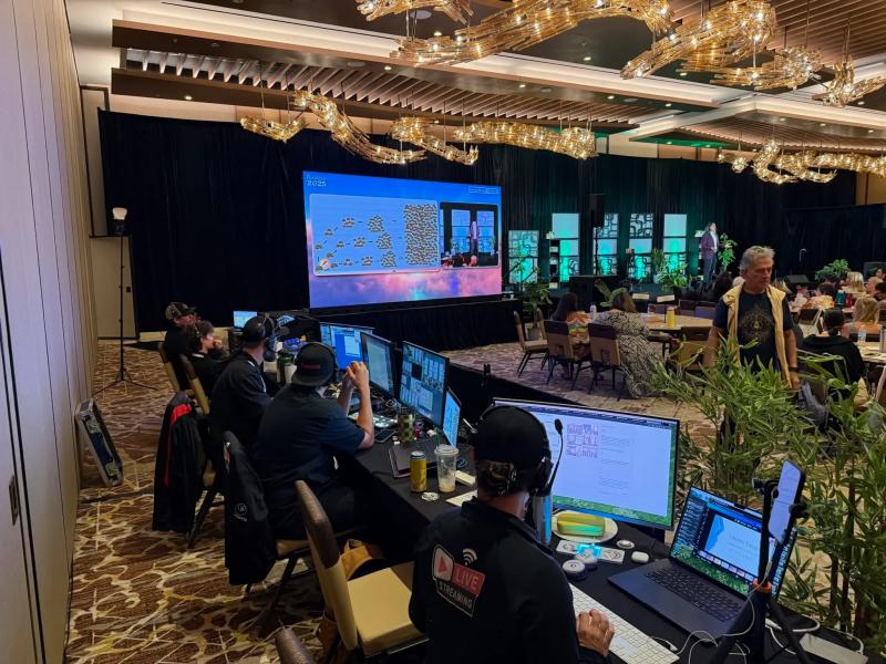 Hybrid event production with live audience and broadcast streaming setup