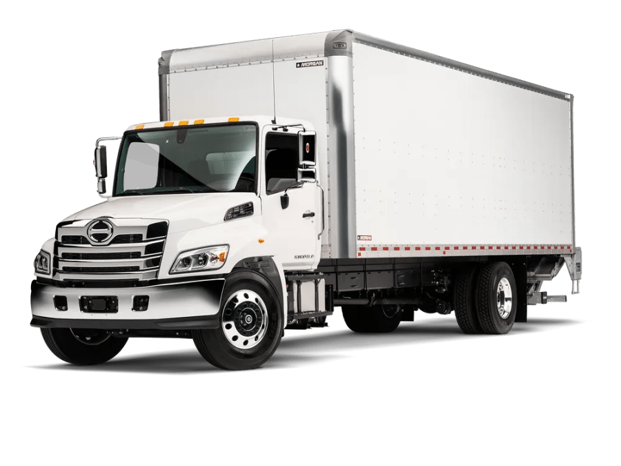 A box truck — the enclosed vehicle type used for palletized and boxed material