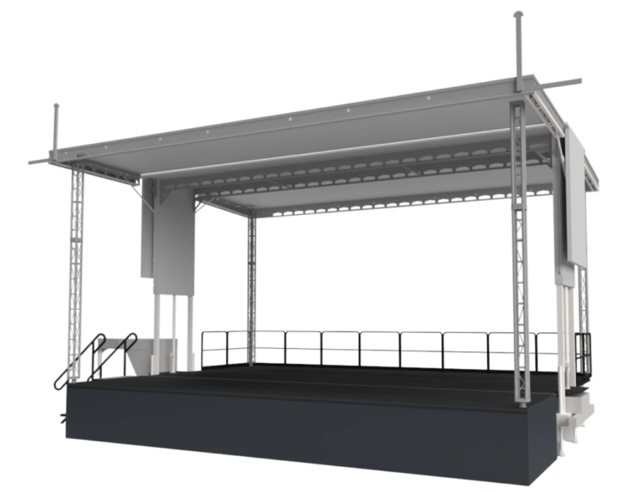APEX 3224 mobile stage with hydraulic roof system deployed