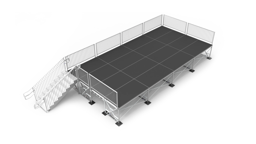Outdoor 4x8 deck staging with stairs at live event