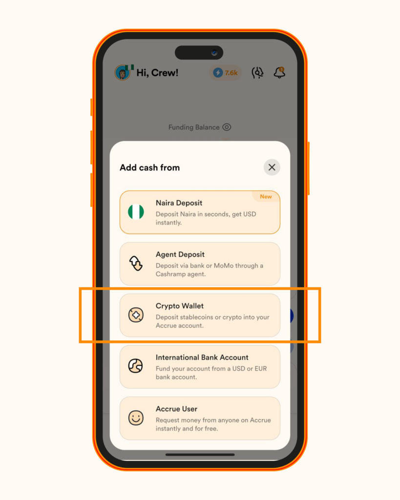 How to Receive Crypto on Accrue in Ghana
