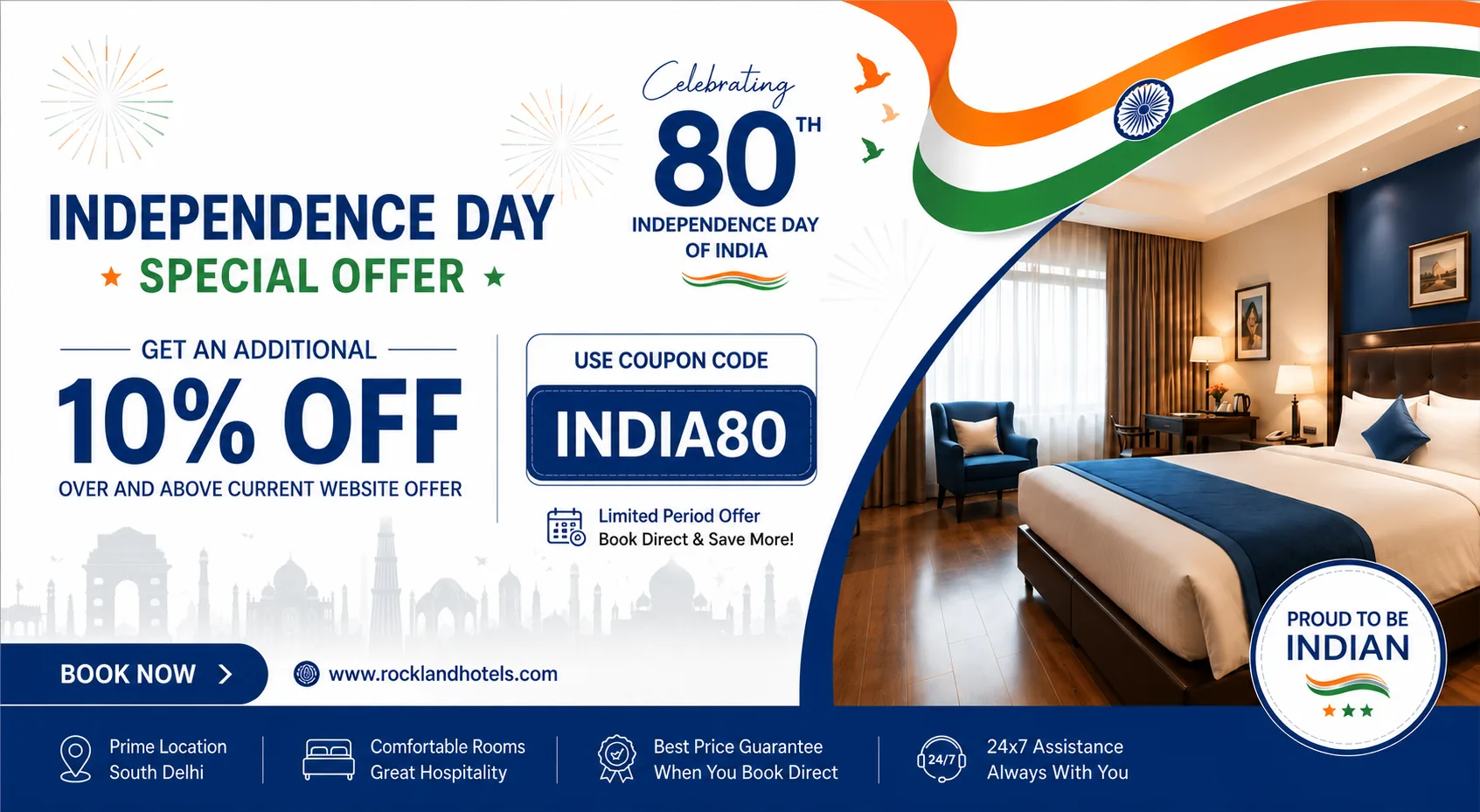 Rockland Hotels Independence Day Special Offer - Additional 10 Percent Discount