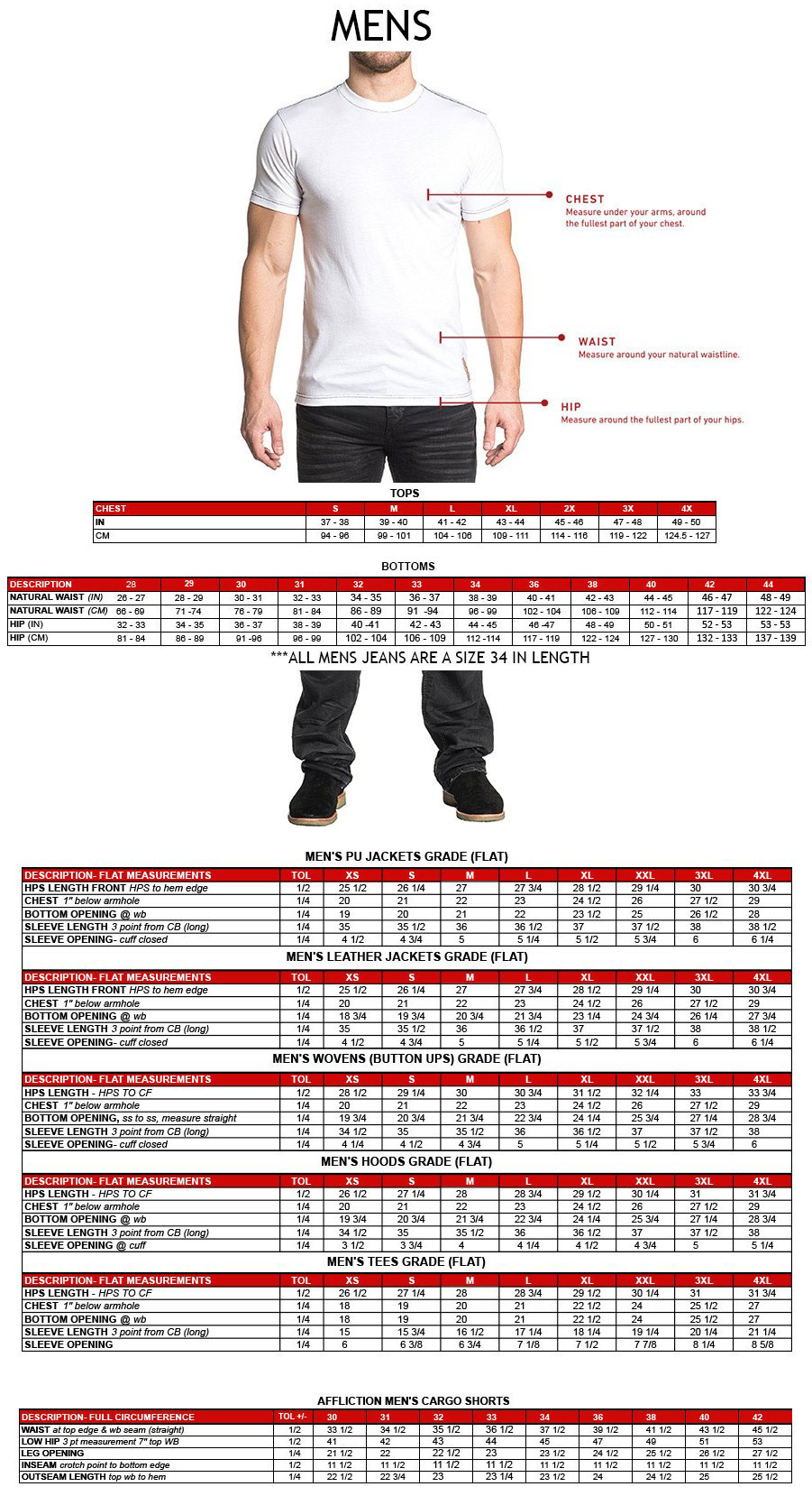 Affliction Shirt Size Chart