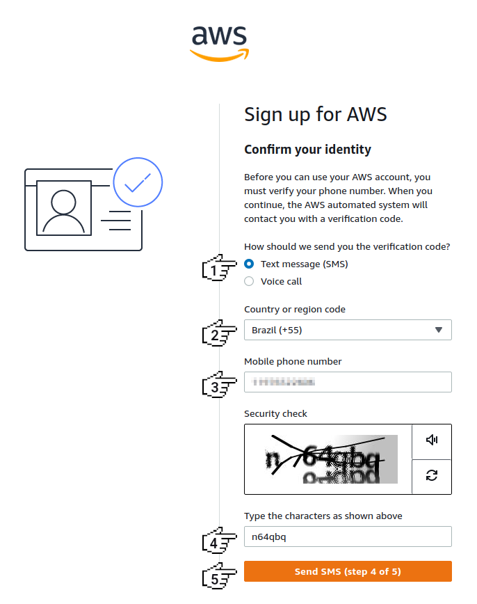 Amazon Cognito - Sign up for AWS (step 4 of 5)