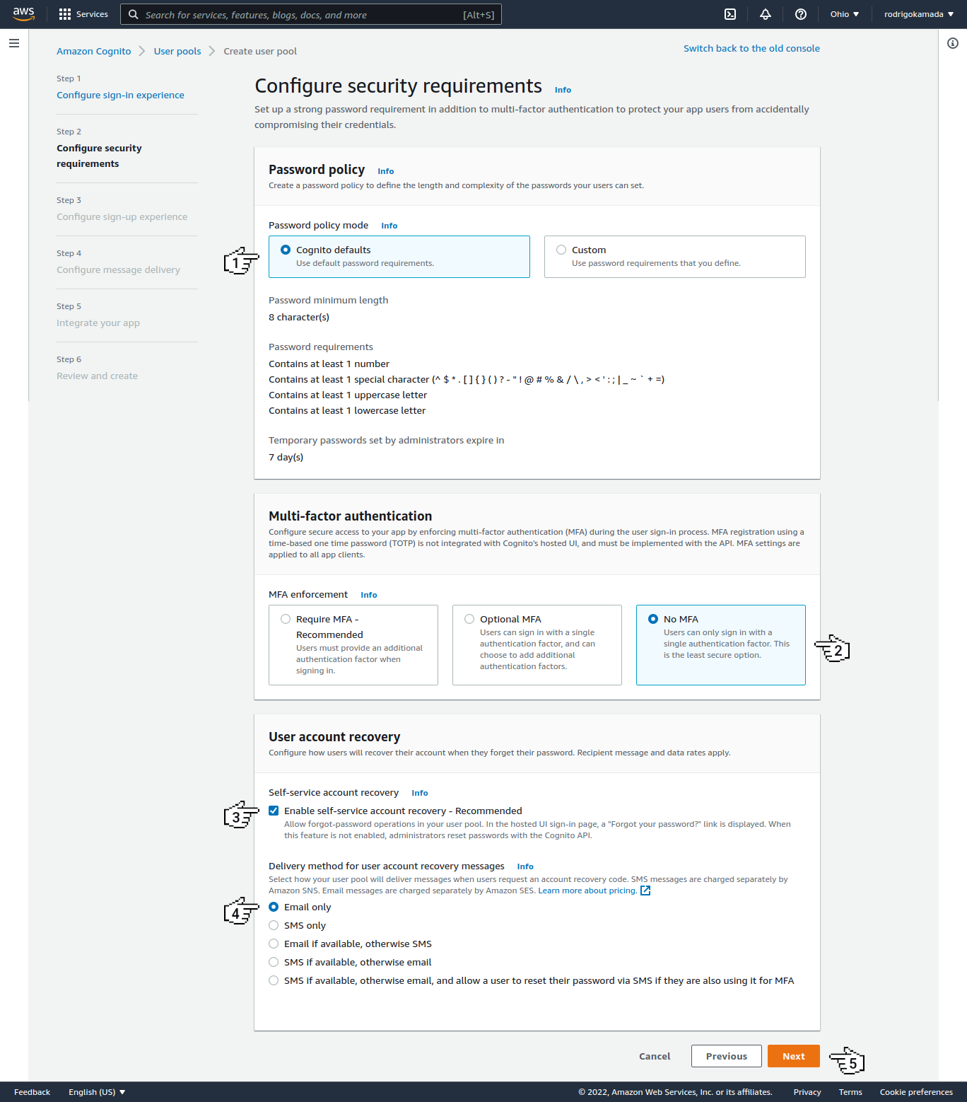 Amazon Cognito - Configure security requirements