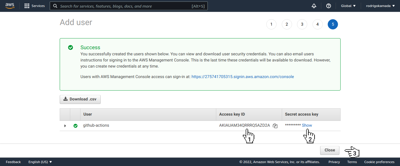 Amazon S3 - Add user success
