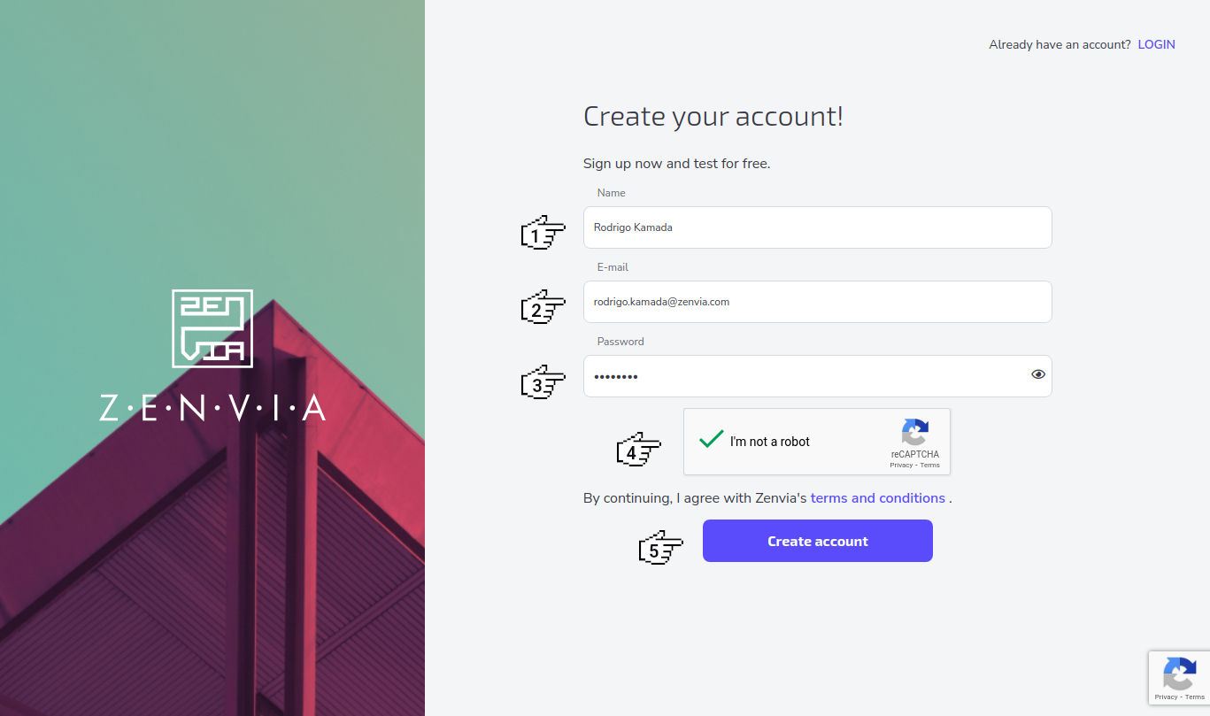 ZENVIA - Create your account