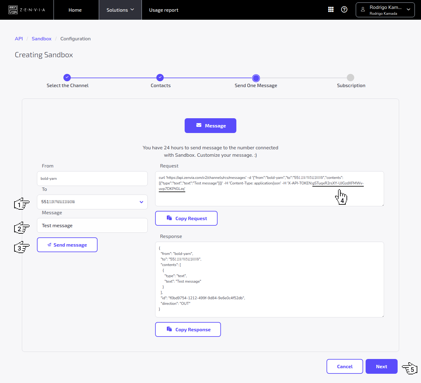 ZENVIA - Sandbox - Test message text