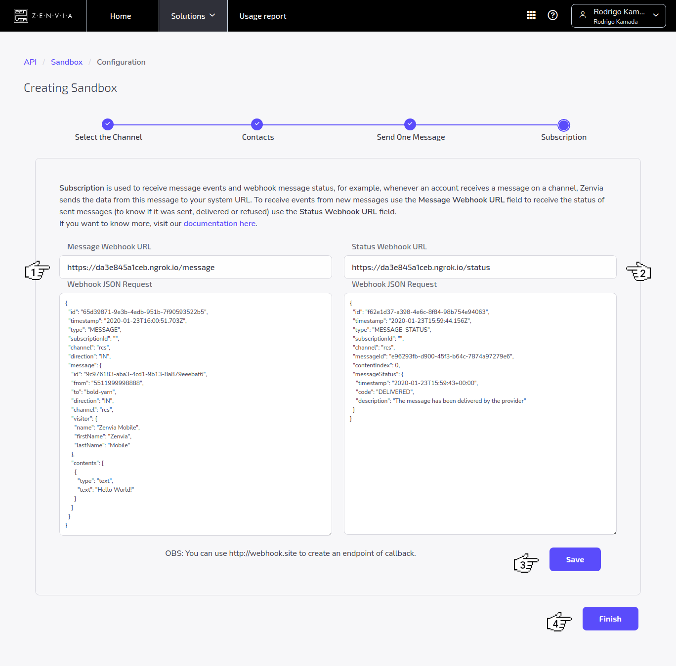 ZENVIA - Sandbox - Subscription