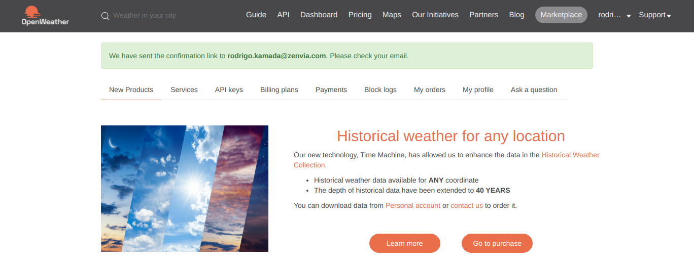OpenWeatherMap - Check email