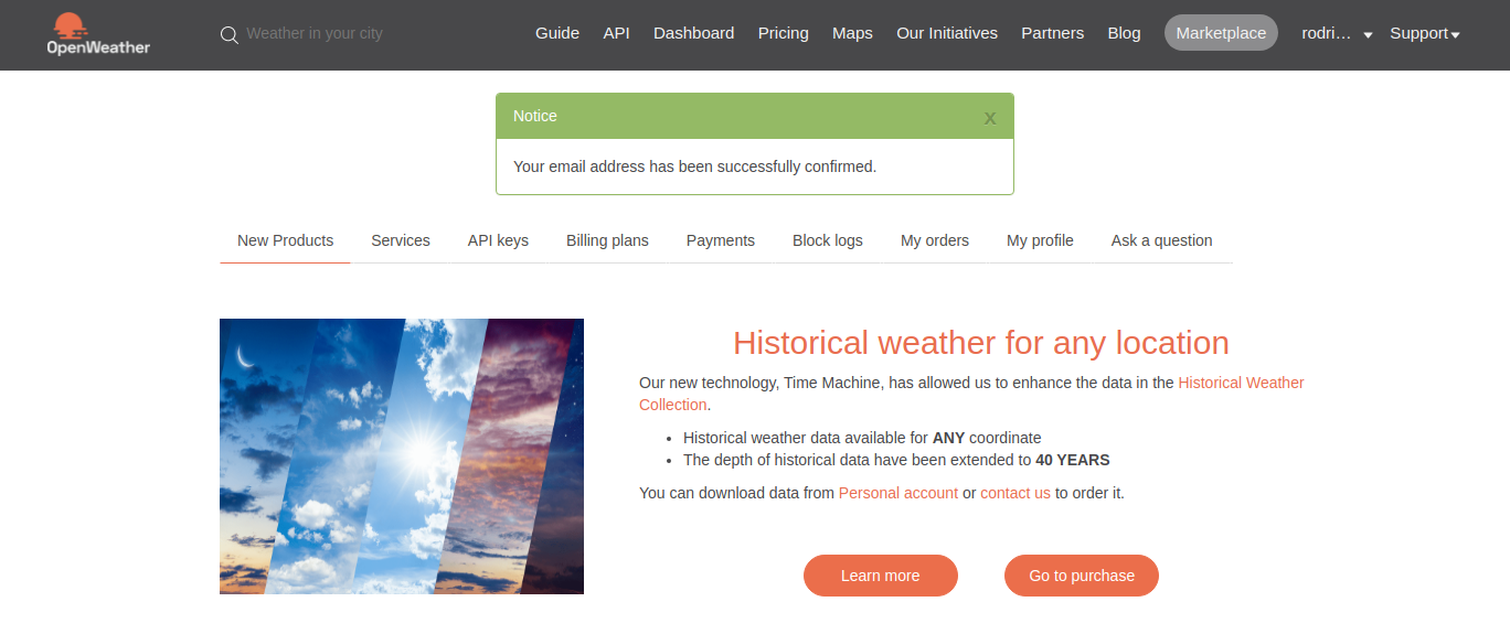 OpenWeatherMap - Account created