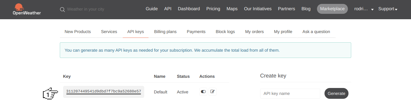 OpenWeatherMap - keys