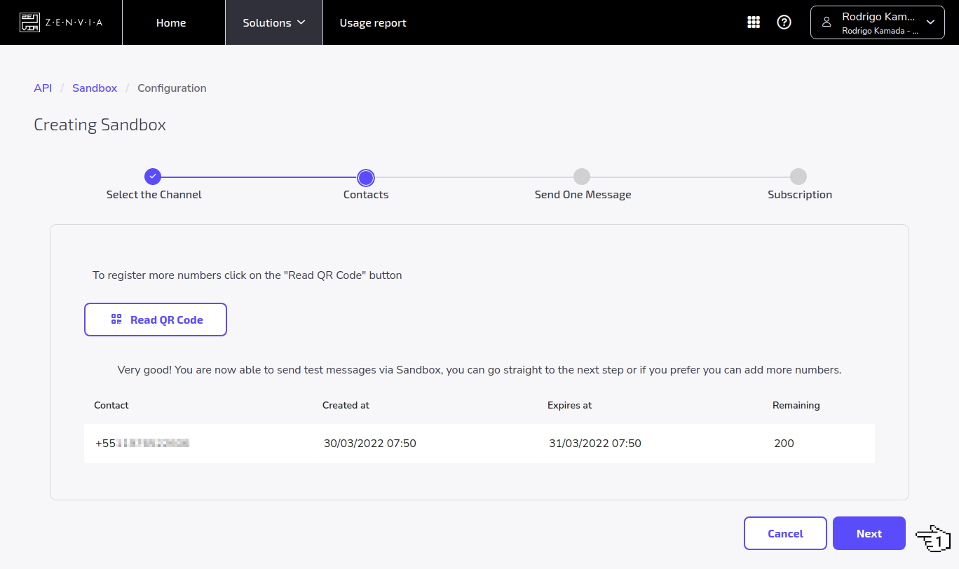 ZENVIA - Sandbox - Added contacts