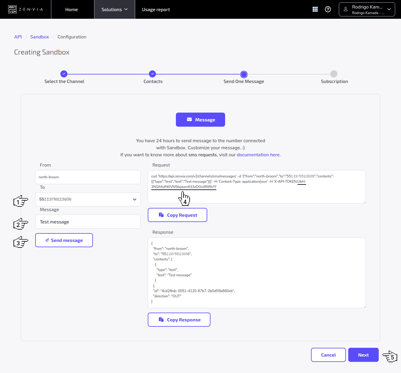 ZENVIA - Sandbox - Test message text