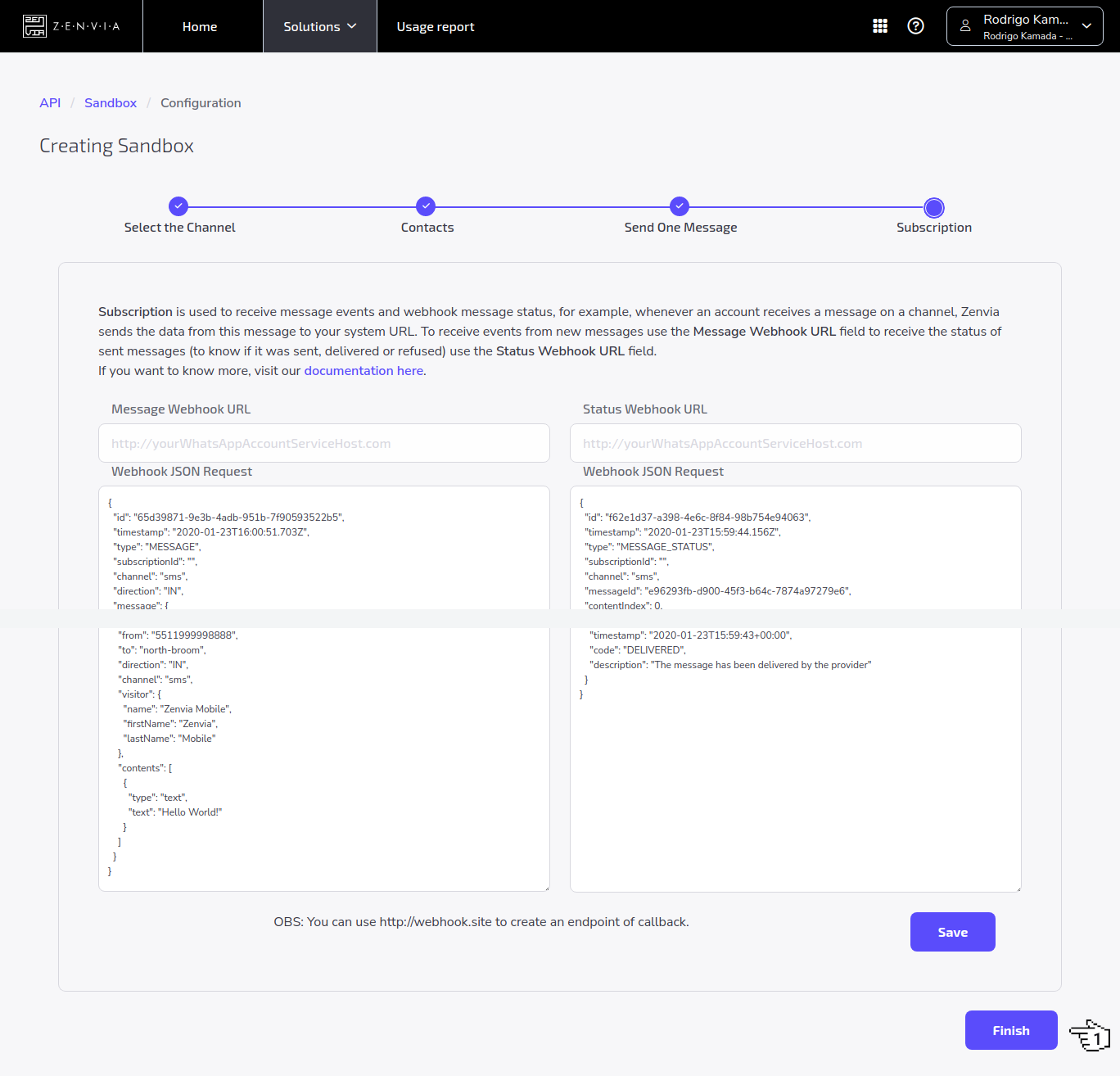 ZENVIA - Sandbox - Subscription