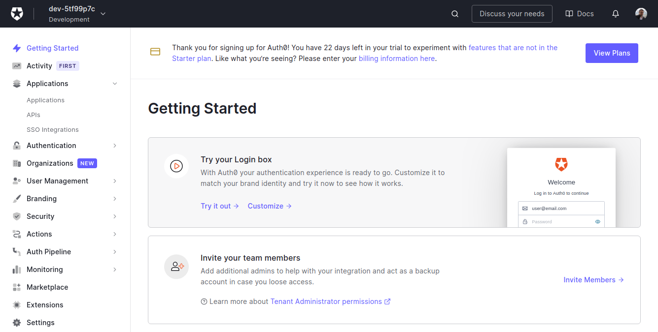Auth0 - Account created