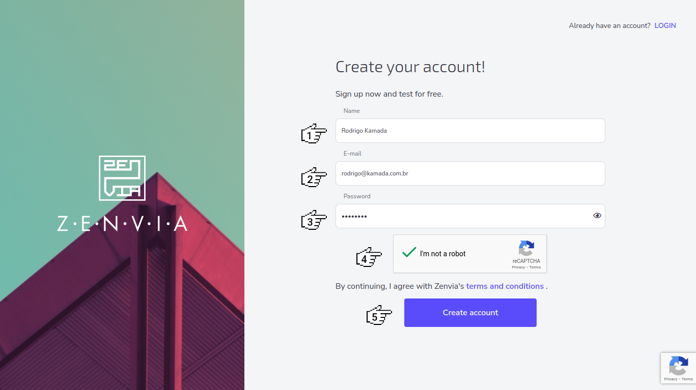 Zenvia - Create your account