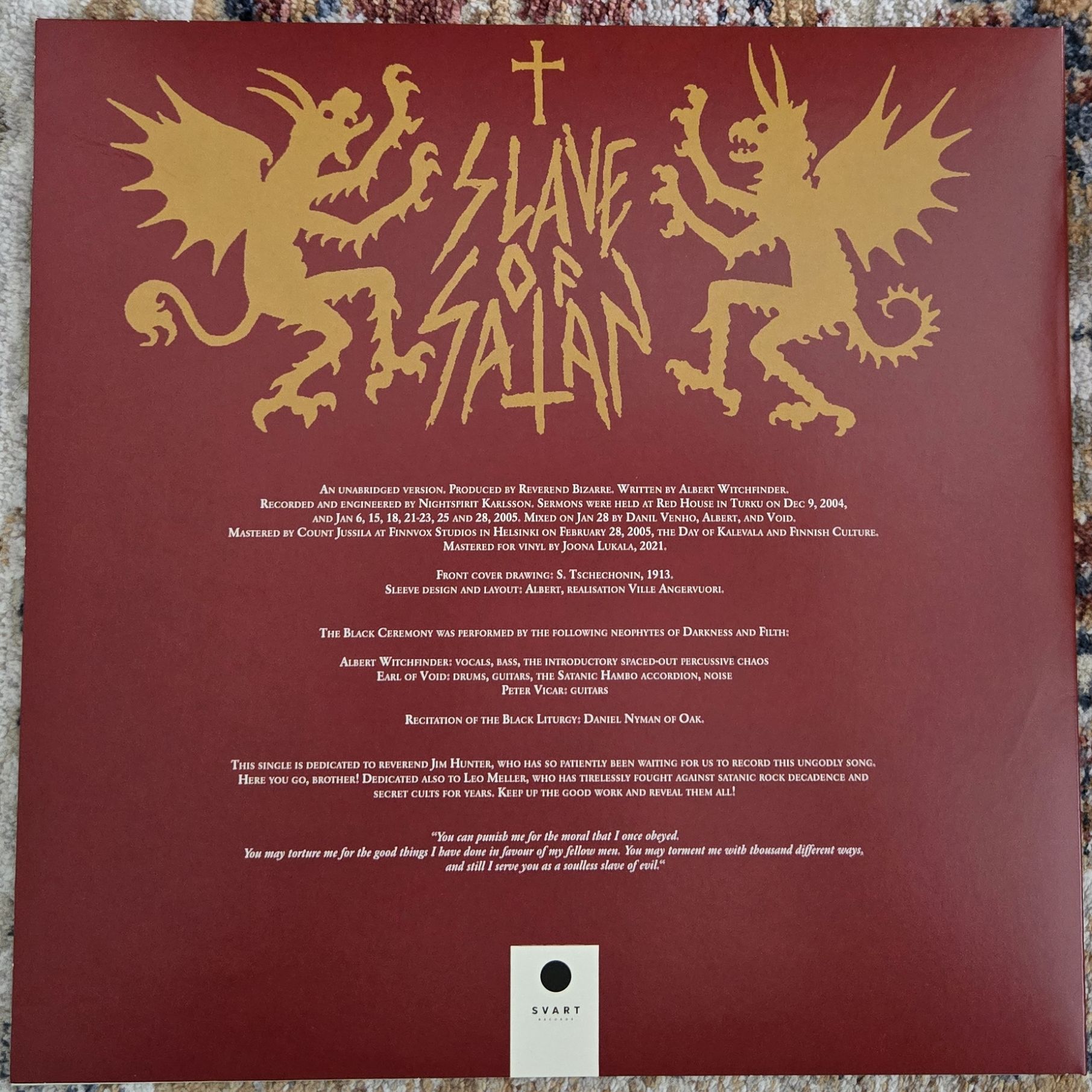 Reverend Bizarre Slave Of Satan 12 tuumainen