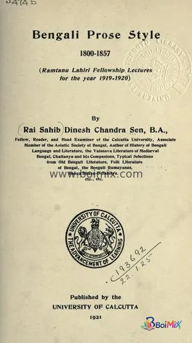 Bengali prose style, 1800-1857 - Dinesh Chandra Sen | BoiMix