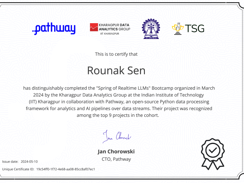 Spring of Realtime LLMs Bootcamp Pathway x KDAG IIT Kharagpur
