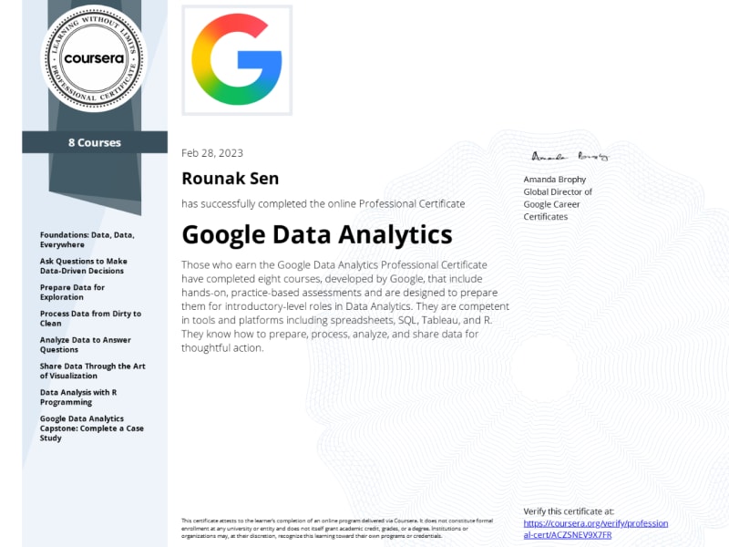 Google Data Analytics Specialization
