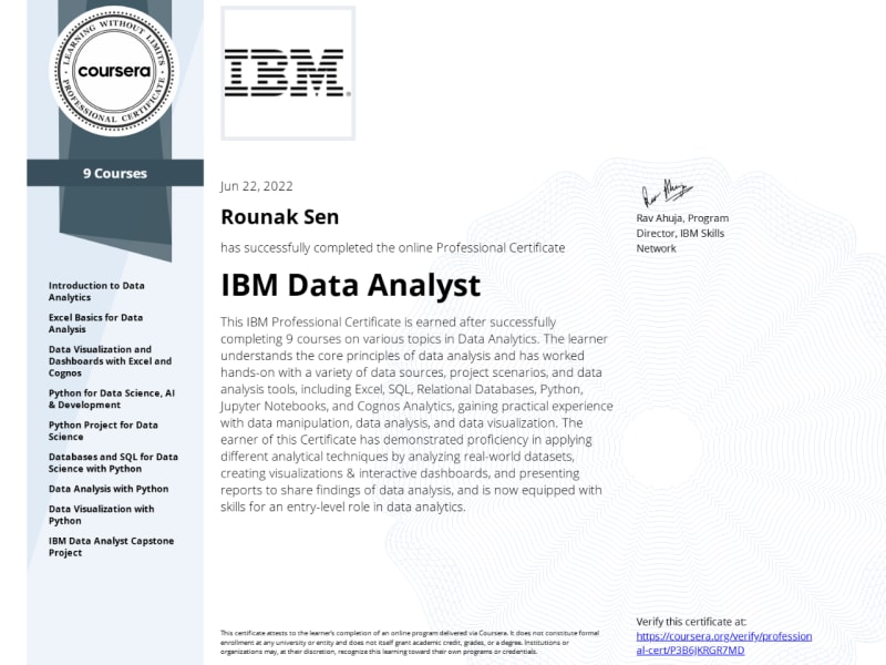 IBM Data Analyst Specialization