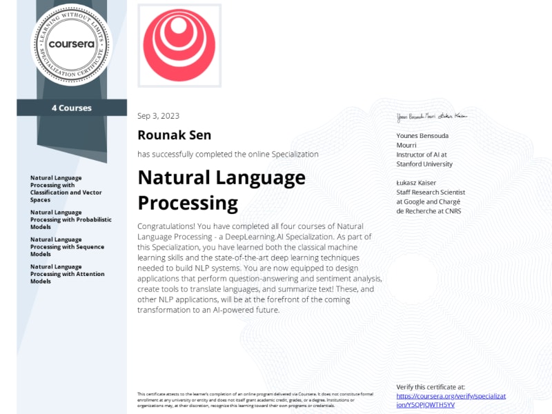 Natural Language Processing Specialization
