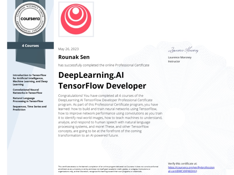 DeepLearning.AI TensorFlow Developer Specialization