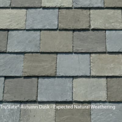 close up of a TrueSlate slate roof section in Autumn Dusk