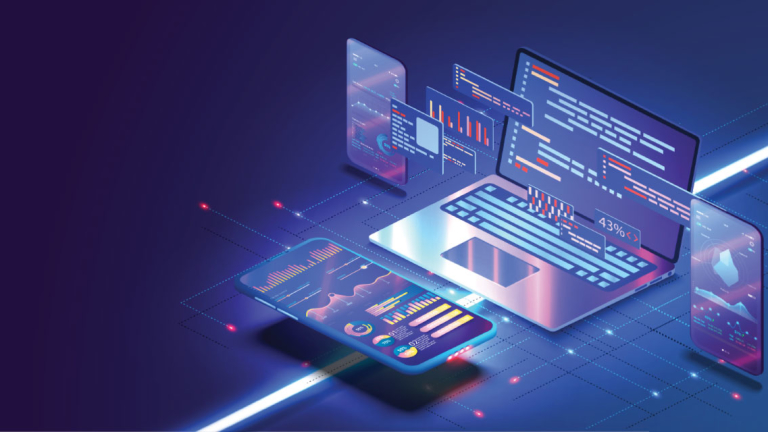 Mobile devices, tablets and a laptop.