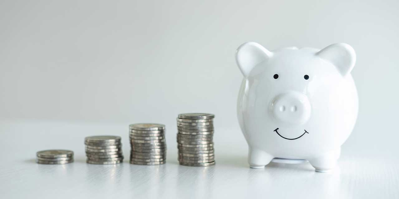 Image of piggy bank and stacking pile coins to planning growing saving strategy for future plan fund of travel, education, investment and retirement