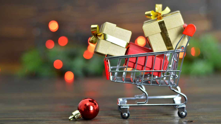cart with holiday gifts