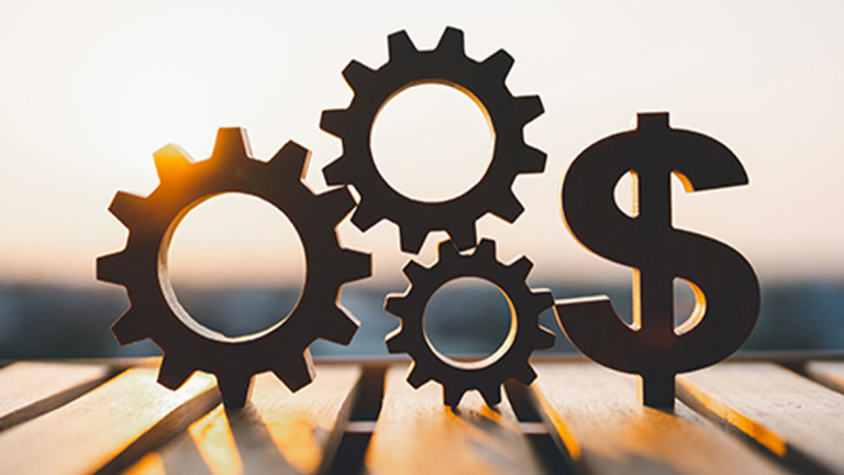 Cogs and a dollar sign.