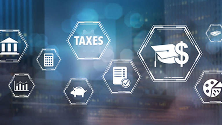 Multiple images, a cap, slices of pizza, piggy bank, graph and calculator.