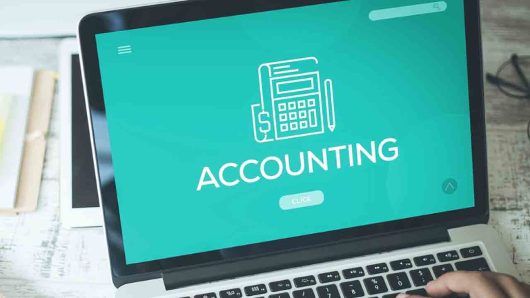 accounting text on laptop screen