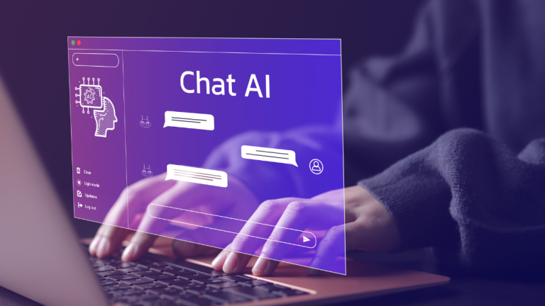 A person typing on an open laptop using Chat AI.