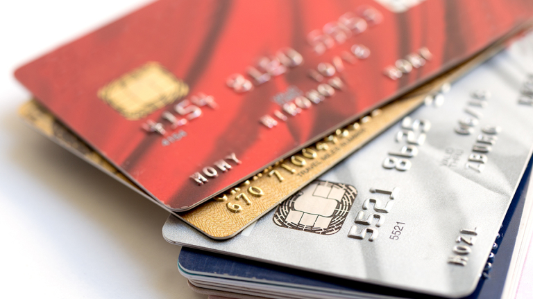 A stack of about ten credit cards.