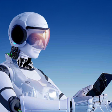 Robot looking at a cellphone.