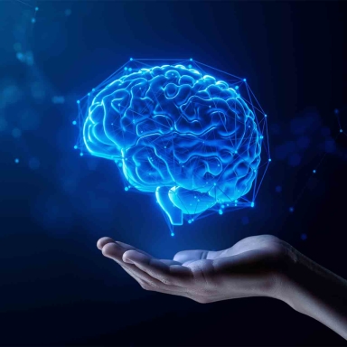 Hand Holding Human Brain - Futuristic Concept of Intelligence, science and mind  AI