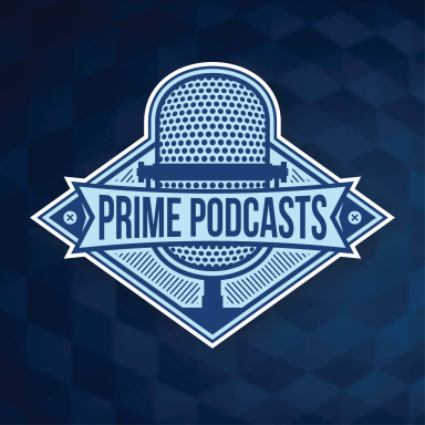 animated microphone with text prime podcasts over it