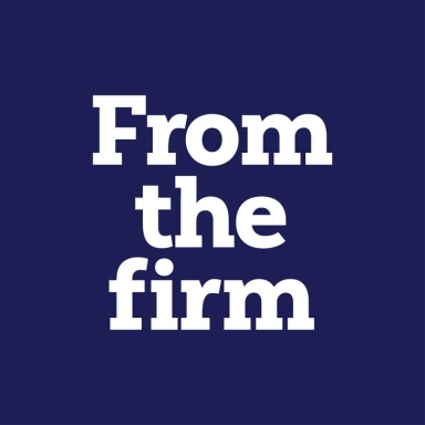 blue box with From the firm text