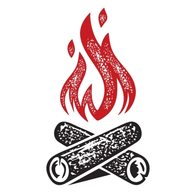 illustration of a campfire with two logs crossed and red flames above