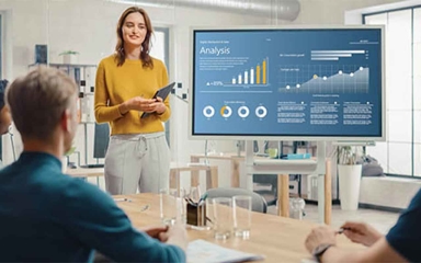 A person presenting statistics.