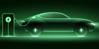 Electric car plugged into a charger.