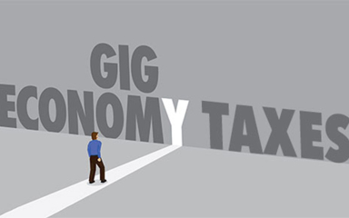 Cartoon guy walking a white line.