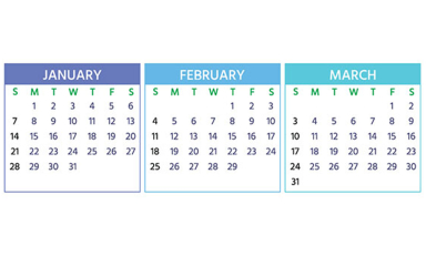 January, February, March 2024 calendar.
