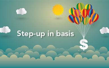 A dollar sign attached to balloons with strings floating in the sky.