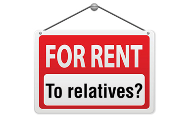 A sign that reads For Rent, To Relatives?