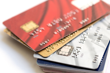 A stack of about ten credit cards.